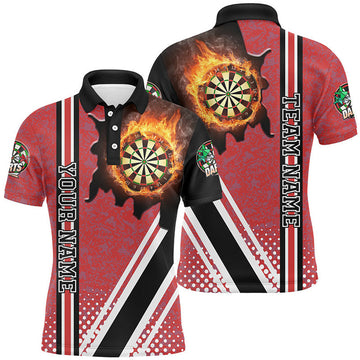 Personalized Black Red Darts Board Fire Flame Mens Polo Shirt S-5XL