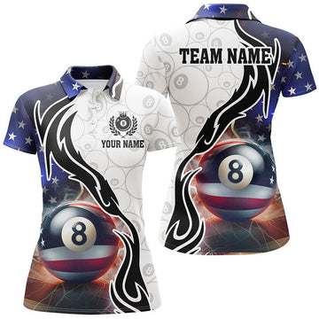 Custom 3D 8 Ball Pool Lightning US Flag Patriotic Billiard Women's Polo Shirts S-5XL
