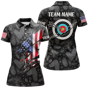 Custom Name Christmas USA Flag Archery Merry Christmas Women's Polo Shirts S-5XL
