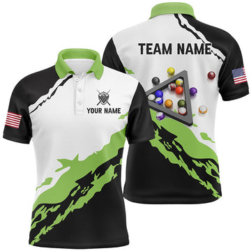Personalized 3D Black Green Billiard Balls Polo Shirt Custom Name Men's Polo Shirt S-5XL
