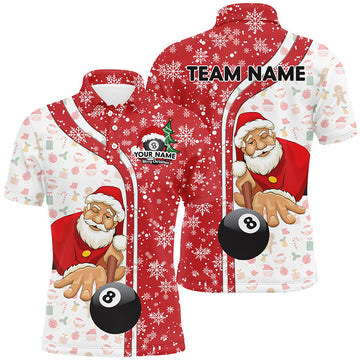 Santa Pool Red Billiard 8 Ball Snowflake Personalized Men's Polo Shirt S-5XL