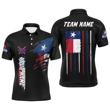 Customized Vintage Billiard Texas Flag Shirt Patriotic Gift Men's Polo Shirt S-5XL