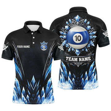 Personalized 3D Blue Icy Funny 10 Ball Pool Crown Billiard Men's Polo Shirt S-5XL