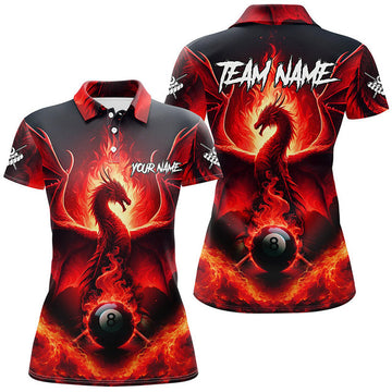 Customized Dragon 8 Ball Pool Fire Flame Billiard League Women's Polo Shirts S-5XL