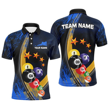 Custom Name Blue Billiard Balls 3D Personalized 8 Ball Pool Men's Polo Shirt S-5XL