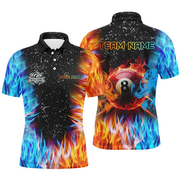 Personalized Billiard Fire and Water 3D 8 Ball Pool Men's Polo Shirt S-5XL