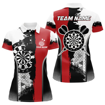 Custom Black Red Grunge Style Darts Polo with Team Women's Polo Shirts S-5XL