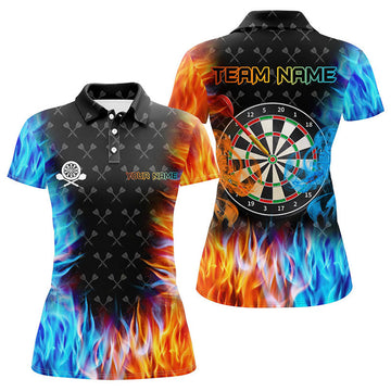 Custom Dart Board Fire And Water 3D Printed Darts For Women's Polo Shirts S-5XL