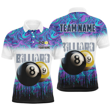 Personalized Black Yellow Billiard 8 Ball 9 Ball Pool Mens Polo Shirt S-5XL