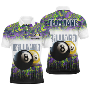 Black Yellow Billiard 8 Ball 9 Ball Pool Custom Attire Men's Polo Shirt S-5XL