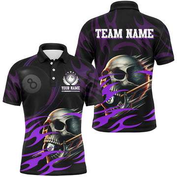 Funny Skull 8 Ball Pool Billiard Custom Men's Polo Shirt Size S-5XL