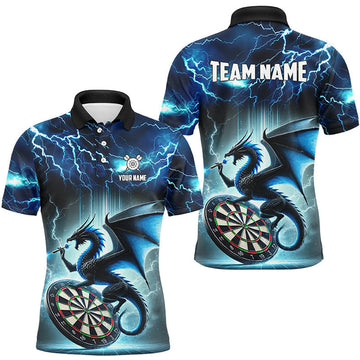 Lightning Thunder Dragon Custom Blue Darts Men's Polo Shirt S-5XL