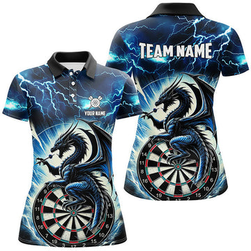 Custom Blue Lightning Thunder Dragon Darts Team League Women's Polo Shirts S-5XL