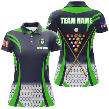 Custom Personalized Green 8 Ball Pool Billiard Women's Polo Shirts S-5XL