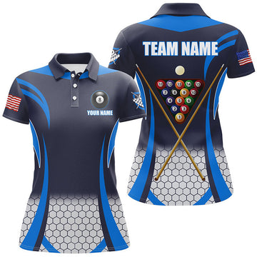 Custom Blue 8 Ball Billiard Best Team Shirts Women's Polo Shirts S-5XL