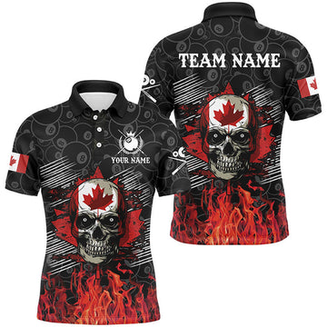 Custom Billiard Retro Skull Canadian Flag Patriotic Men's Polo Shirt S-5XL