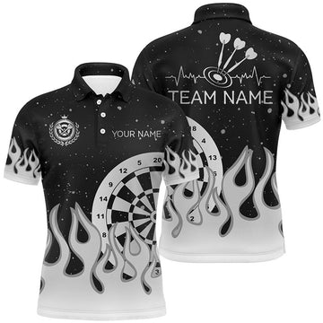 Grey Black Dartboard Fire Flame Darts 3D Men's Polo Shirt S-5XL