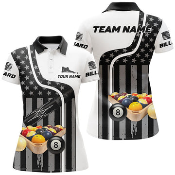 Custom Name American Flag Billiard Balls 3D Gift Idea Women's Polo Shirts S-5XL