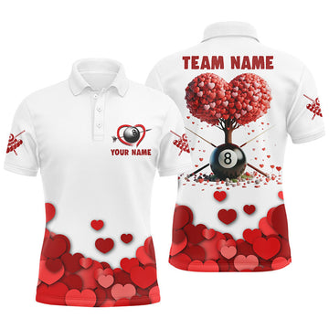 Valentine 8 Ball Pool Red Hearts Tree Custom Billiard Sport Men's Polo Shirt S-5XL