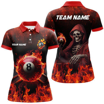 Custom Personalized 8 Ball Pool Fire Design Red Polo Shirt Women's Polo Shirts S-5XL