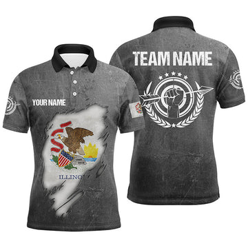 Personalized Illinois Archery Grunge Flag Shirt Men's Polo Shirt S-5XL