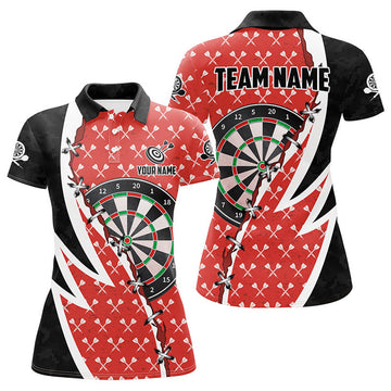 Custom Name Black Red Darts Board Shirt Team Attire Women's Polo Shirts S-5XL