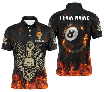 Personalized Billiard Skull 8 Ball Pool Fire Custom Shirt for Men Men's Polo Shirt