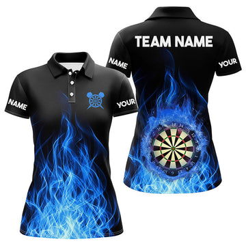 Custom Blue Fire Flame Dartboard for Team Darts 3D Women's Polo Shirts S-5XL