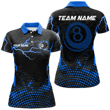Custom Personalized Blue 8 Ball Billiard Design Apparel Women's Polo Shirts S-5XL