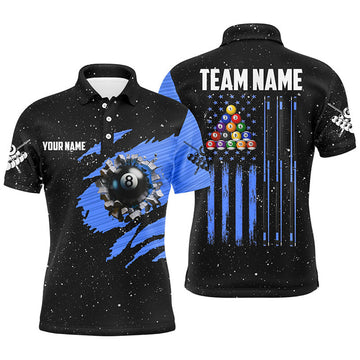 Customized Grunge American Flag 8 Ball Pool Billiard Men's Polo Shirt S-5XL
