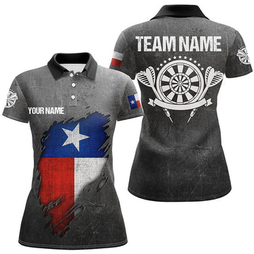 Custom Texas Flag Darts Retro Grunge Patriotic Style Women's Polo Shirts S-5XL