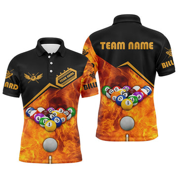 Personalized 3D Billiard Ball Set in Fire Men's Polo Shirt S-5XL