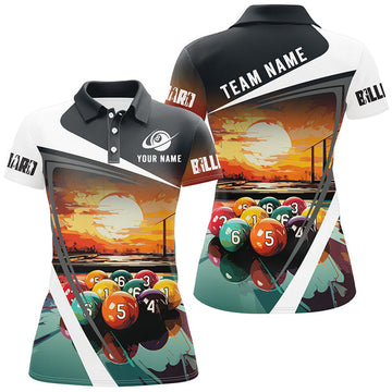 Custom Colorful Billiard Sunset Painting Personalized Women's Polo Shirts S-5XL