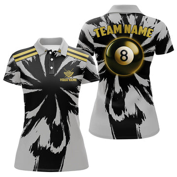 Custom Name Funny Grey Storm 8 Ball Billiard Design Women's Polo Shirts S-5XL