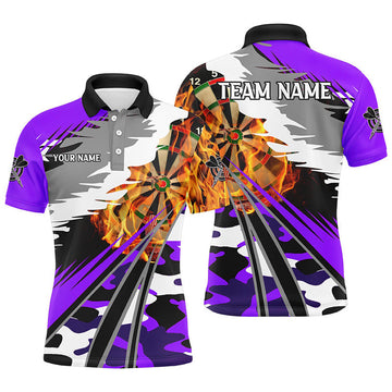 Custom Camo Purple Darts Team 3D Dartboard Fire Polo Shirt Mens Polo Shirt S-5XL