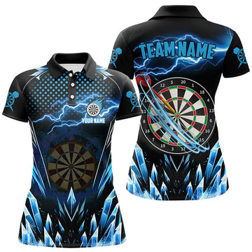 Custom Personalized Blue Icy Dartboard Darts Team League Women's Polo Shirts S-5XL