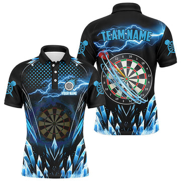 Personalized Blue Icy Dartboard Lightning Custom Darts Men's Polo Shirt S-5XL