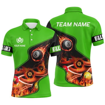 Personalized Flame 3D Billiard Jersey Green Mens Polo Shirt S-5XL