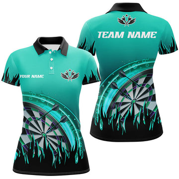 Custom Name Turquoise Darts Flame Shirt for Team Women's Polo Shirts S-5XL