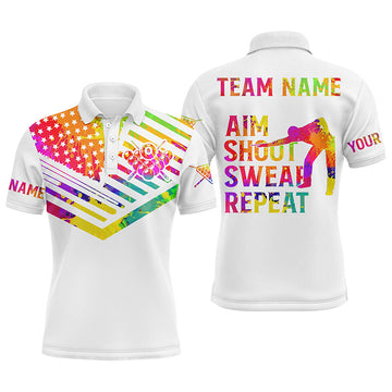 Billiard Aim Shoot Swear Repeat Custom 3D White Multicolor Men's Polo Shirt