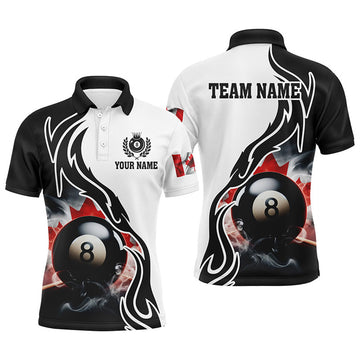 3D 8 Ball Pool Smoke Canada Flag Personalized Billiard Shirt Men's Polo Shirt S-5XL