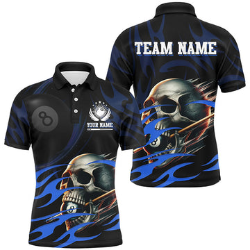 Funny Skull 8 Ball Pool Billiard Custom Men's Polo Shirt S-5XL