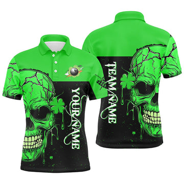 Luckiest St Patrick's Day Green Billiard Skull Custom Men's Polo Shirt S-5XL