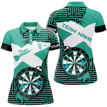 Custom Name Turquoise Darts Polo with Crack Board Women's Polo Shirts S-5XL