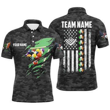 Patriotic Billiard Team St Patrick Day Vintage American Flag Men's Polo Shirt S-5XL