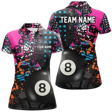 Custom Personalized 8 Ball Pool Grunge Colorful Billiard Polo Shirts for Women S-5XL