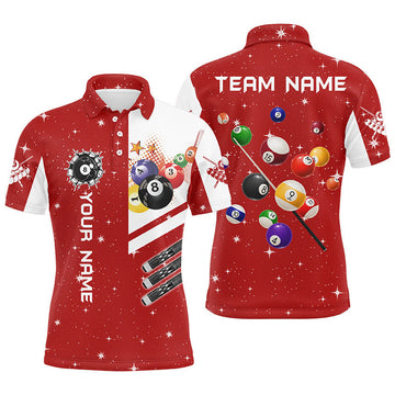 Personalized Red 3D Billiard Balls Custom Name Team League Men's Polo Shirt S-5XL