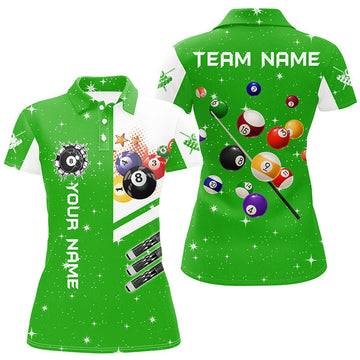 Custom Personalized Green 3D Billiard Balls Women's Polo Shirts S-5XL