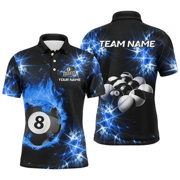 Personalized Blue 8 Ball Fire Flame Billiard Polo Shirt Men's Polo Shirt S-5XL