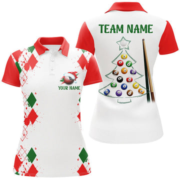 Custom Funny Christmas Billiard Shirt Gift for Player Women's Polo Shirts S-5XL